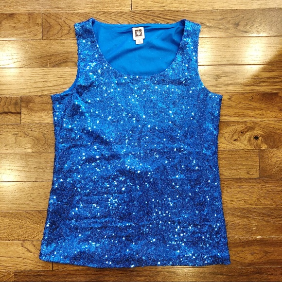 Anne Klein Tops - Anne Klein Blue Sequin Party Tank